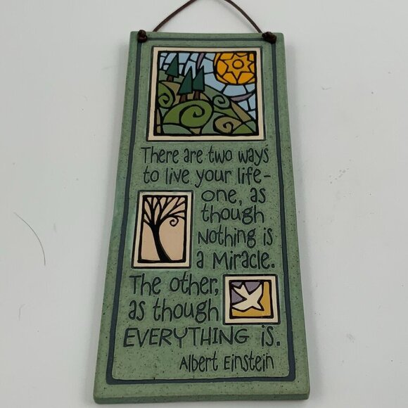 2009 The Potters Shed Handcrafted Einstein Quote Miracles Tile Wall Hanging - Picture 1 of 7